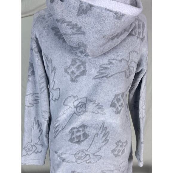 Wizarding World of Harry Potter Fleece Gray Hooded Nightgown Small Pocket Lounge - Picture 7 of 8